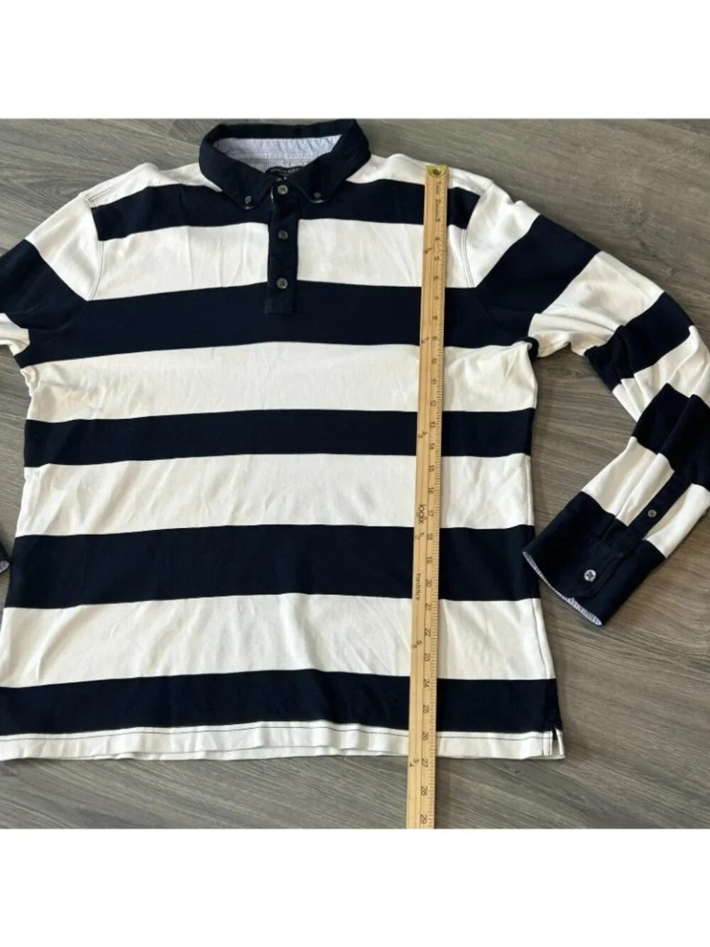 Banana Republic Luxury Touch Polo Shirt Mens XL Navy Rugby Stripe Long Sleeve